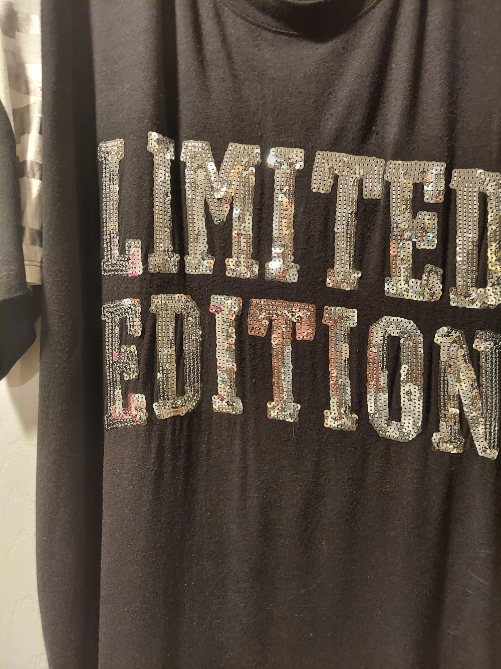 Ashley Stewart Black Sequin 'LIMITED EDITION' Jersey Tee - Picture 2 of 3